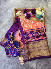 Twill Ikkat with Kanchi border Saree