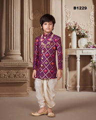 B1229 - Festive Purple Patola style Sherwani Dhoti set
