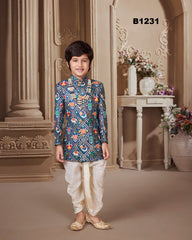 B1231 - Blue Patola Printed Sherwani Set.