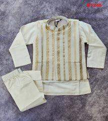 B1246 - White Kurta set with zari striped waistcoat set