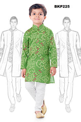 BKP225- Bandhini printed Green cotton kurta pajama set for boys