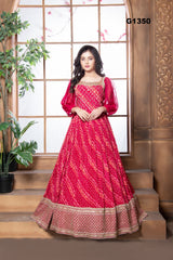G1350 - Bright Pink Leheriya Bandhini long Dress