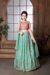 G1351 - Pastel Pink and Green partywear Lehenga Choli set
