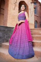 G1354 - Dual shaded Bandhini Georgette Lehenga Choli set