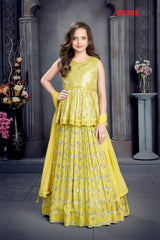G1362 - Lime Green Sequence peplum blouse and lehenga