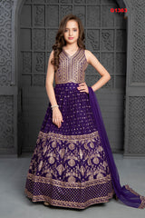 G1363 - Bright Purple and gold partywear lehenga
