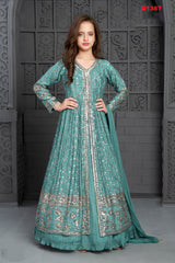 G1367 - Grayish Blue long top partywear Lehenga