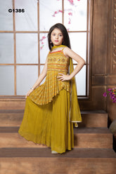 G1386 - Asymmetric cut Mustard yellow palazzo set