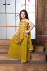 G1386 - Asymmetric cut Mustard yellow palazzo set