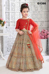 G1390 - Red and Green Bandhini Printed Lehenga Set