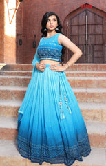 G1392 - Blue Shaded Bandhini Partywear Lehenga Set