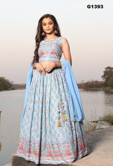 G1393 - Light Blue Georgette Partywear Lehenga Set