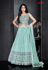 G1397 - Lightblue floral printed Lehenga Set
