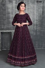 G1398 - Dark Wine heavy partywear Long Dress