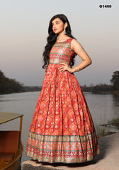 G1400 - Orange Benarasi Style Long Dress