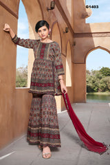 G1403 - MAROON GEORGETTE SHARARA SET