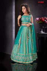 G1404 - TEAL BLUE AND GREEN GEORGETTE LEHENGA SET