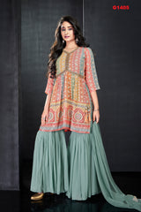 G1405 - MULTICOLOR PASTEL SHADED GEORGETTE SHARARA SET