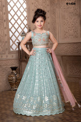 G1408 - PASTEL BLUE PARTYWEAR GEORGETTE LEHENGA SET