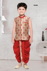 B1060 - Sleeveless Shiny red Kids Ethnic Party wear Dothi Kurtha