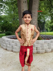B1074 - Gold Maroon Fancy Baby Boys Dhoti Kurta