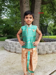 B1076 - Sea Green Beige Fancy Traditional Baby Boys Dhoti Kurta