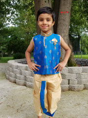 B1077 - Blue Beige Dhoti Kurta Indian Ethnic Dress for Boys