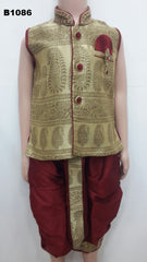 B1086 - Gold Maroon Kairy Pattern Children Dhoti Kurta