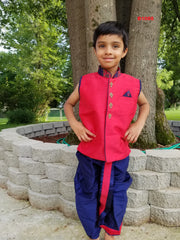 B1088 - Gorgeous Baby Boys Fancy Dhoti Kurta in Fuchsia & Blue