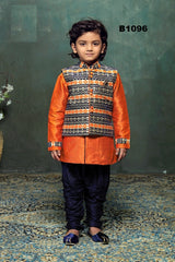 B1096 - Boys Orange Blue Kurta Pajama w/ Jacket