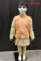 B1113 - Boys Embroidered floral peach waist coat set