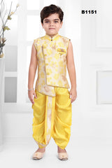 B1151 - Asymmetric cut Lemon yellow Sleeveless Kurta Dhoti set