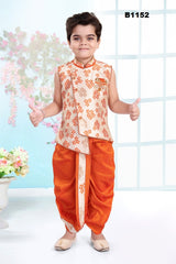 B1152 - Asymmetric cut Orange Sleeveless Kurta Dhoti set