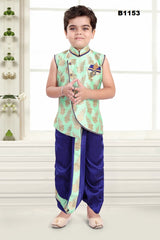 B1153 - Navy Blue Dhoti Pired with green Sleeveless Kurta for Toddlers