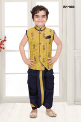 B1160 - Traditional combo of yellow and Navyblue sleveless Kurta and Dhoti