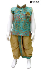 B1186 - Aqua Blue traditional benarasi silk sleveless kurta dhoti set