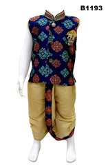 B1193 - Benarasi Silk ikkat weave Blue Sleeveless Dhoti Kurta Set