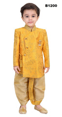 B1200 - classic combination of light yellow and gold indowestern sherwani Dhoti set