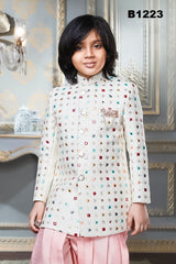 B1223 - Offwhite and Pink allover Mirror Indowestern Sherwani Set