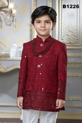 B1226 - Marron and white allover thread and Mirror Embroidered Sherwani Set