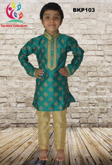 BKP103 - Green Silk Kurta Pajama with Gold printed design