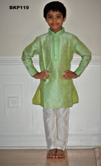 BKP119 - Jacquard design bright Pasticho Green Kurta Pajama set