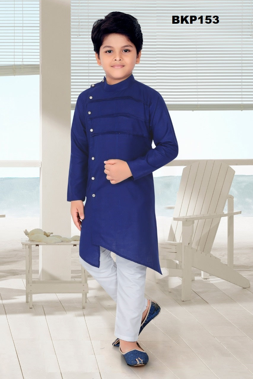 BKP153 - Navy Blue asymmetric cut buttondown soft rayon kurta pajama set