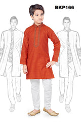 BKP166 - Bright orange traditional Kurta pajama set with thred work around the neck