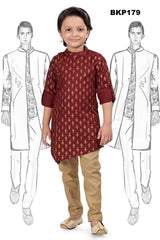 BKP179 - Shoulder open asymmetric cut gold printed maroon Kurta pajama set