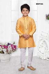 BKP184 - Soft Silk pale orange kurta pajama set with sequins around the neck