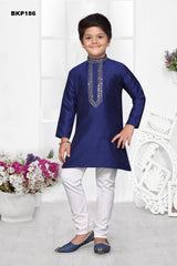 BKP186 - Soft Silk Navy blue kurta pajama set with sequins around the neck