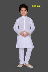 BKP188 - Lucknowi work Pure white cotton kurta Pajama set