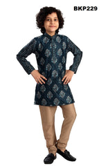 BKP229 - Navy Blue Block printed cotton kurta pajama set