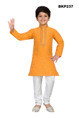 BKP237 - Turmeric Yellow art silk Kurta pajama set with gold motifs all over